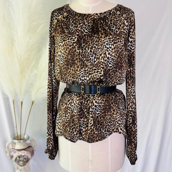 Michael Kors Tops - Michael Kors Leopard Long Sleeve Blouse with Gold Accent Buttons